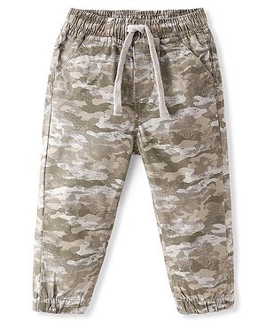Babyhug Cotton Woven Full Length Trousers with Stretch Camouflage Print -Beige