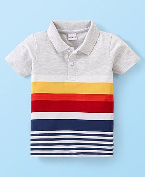 Babyhug Cotton Knit Half Sleeves Striped Polo T-Shirt Print - Multicolour