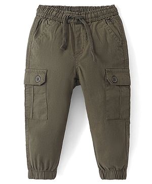 Babyhug Cotton Lycra Woven Full Length Pants Jogger Fit - Olive