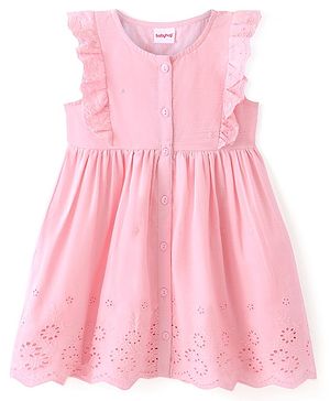 Babyhug Schiffili Frill Sleeves Solid Colour Frock - Pink