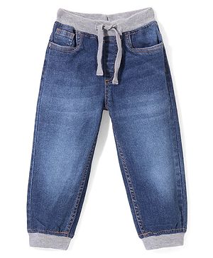 Babyhug Denim Full Length With Stretch Washed  Joggers -Blue