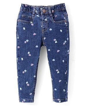 Babyhug Denim Full Length With Stretch  Jeans Strawberry Print - Blue