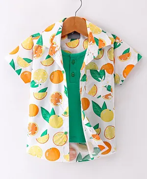 Dapper Dudes Half Sleeves Fruits Printed Shirt With Attached Tee - Lemon Yellow