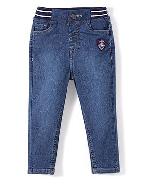 Babyhug Denim Full Length With Stretch Washed Jeans - Blue