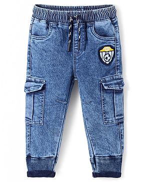 Babyhug Denim Full Length With Stretch Joggers - Blue