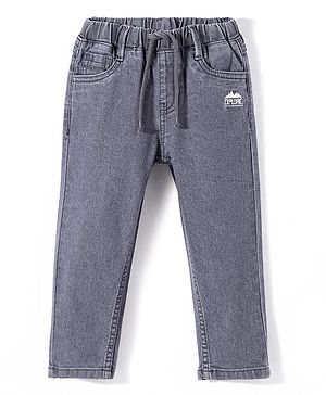 Babyhug Denim Full Length With Stretch Washed Jeans With Text Embroidery - Grey