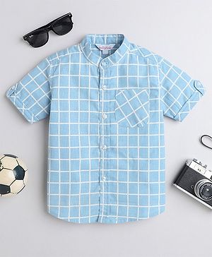 Taffykids Cotton Half Sleeves Checked Shirt - Blue