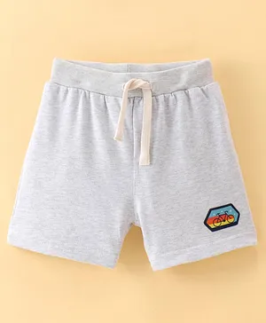 Ollypop Cotton Knit Above Knee Length Text Embroidered Shorts - Light Grey