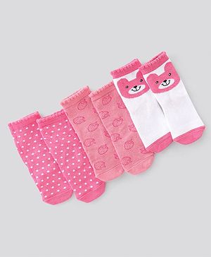 Cute Walk By Babyhug Non Terry Knit Anti-Bacterial Ankle Length Socks Polka Dot Design Pack Of 3 - Pink & White