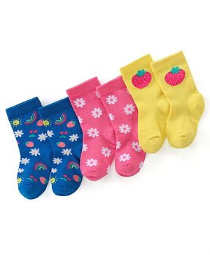 Cute Walk by Babyhug Anti Bacterial Ankle Length Socks Floral Design Pack Of 3 - Multicolour