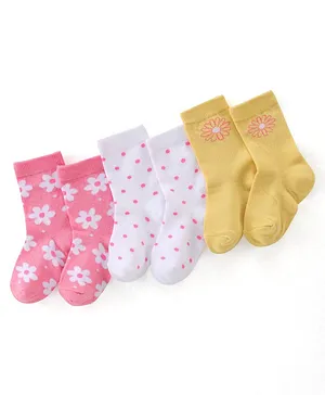 Cute Walk by Babyhug Anti Bacterial Ankle Length Socks Floral Design Pack Of 3 - Multicolour