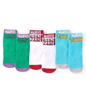 Pine Kids Marvel Non Terry Ankle Length Anti-Bacterial Socks Avengers Graphics Pack of 3 - Multicolor