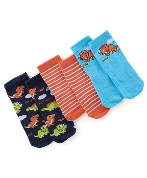 Cute Walk by Babyhug Anti Bacterial Ankle Length Socks Dino Design Pack Of 3 - Multicolour