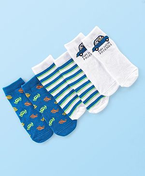 Cute Walk by Babyhug Anti Bacterial Ankle Length Socks Car Design Pack Of 3 - Multicolour
