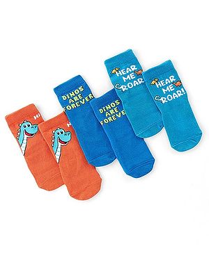 Cute Walk by Babyhug Anti Bacterial Ankle Length Socks Dino Design Pack Of 3 - Multicolour