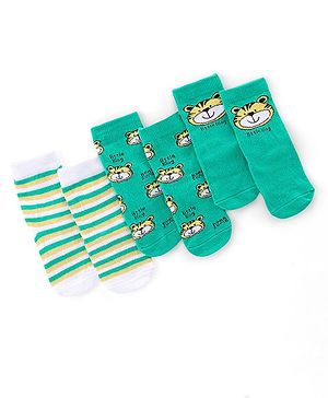 Cute Walk by Babyhug Anti Bacterial Ankle Length Socks Tiger Design Pack Of 3 - Green