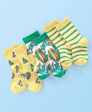 Cute Walk by Babyhug Anti Bacterial Ankle Length Socks Boat Design Pack Of 3 - Multicolour