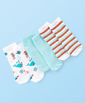 Cute Walk by Babyhug Anti Bacterial Ankle Length Socks Fish Design Pack Of 3 - Multicolour