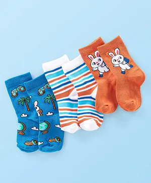 Cute Walk by Babyhug Anti Bacterial Ankle Length Socks Bunny Design Pack Of 3 - Multicolour