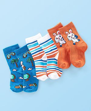 Cute Walk by Babyhug Anti Bacterial Ankle Length Socks Bunny Design Pack Of 3 - Multicolour