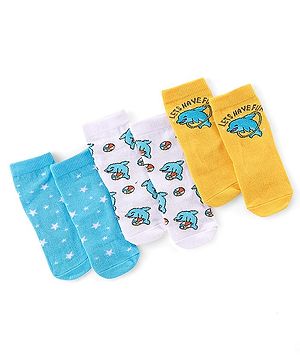 Cute Walk by Babyhug Anti Bacterial Ankle Length Socks Dolphin Design Pack Of 3 - Multicolour