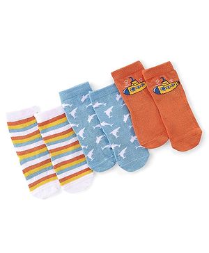 Cute Walk by Babyhug Anti Bacterial Ankle Length Socks Submarine Design Pack Of 3 - Multicolour