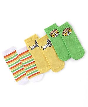 Cute Walk by Babyhug Anti Bacterial Ankle Length Socks Striped  Tiger  & Zebra Design Pack of 3 - Multicolour
