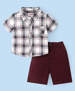 Babyhug 100% Cotton Woven Half Sleeves Checked Shirt & Shorts - Multicolor