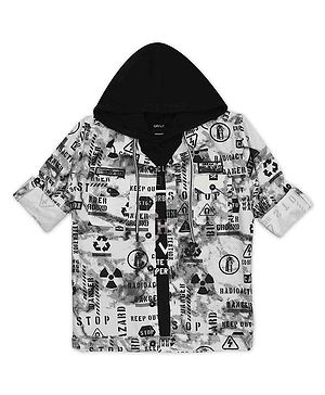 CAVIO Cotton Full Sleeves Text Printed Jacket With Hooded Tee - Black