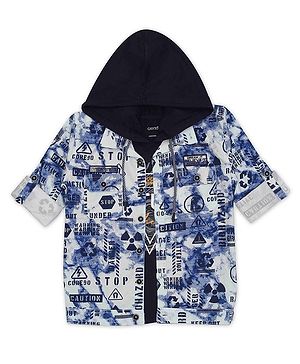 CAVIO Cotton Full Sleeves Text Printed Jacket With Hooded Tee - Blue