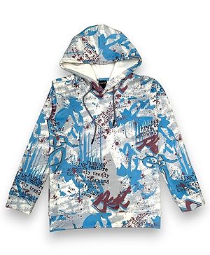 CAVIO Cotton Full Sleeves Typographic Printed Hooded Sweatshirt - Blue