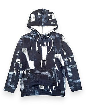 CAVIO Cotton Full Sleeves Abstract Printed Hooded Sweatshirt - Black