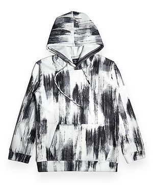 CAVIO Cotton Full Sleeves Abstract Printed Hooded Sweatshirt - Dark Grey