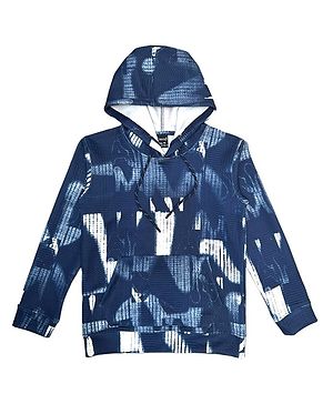 CAVIO Cotton Full Sleeves Abstract Printed Hooded Sweatshirt - Navy Blue