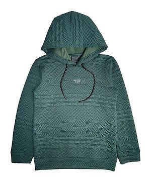 CAVIO Cotton Full Sleeves Self Designed & Text Printed Hooded Sweatshirt - Green