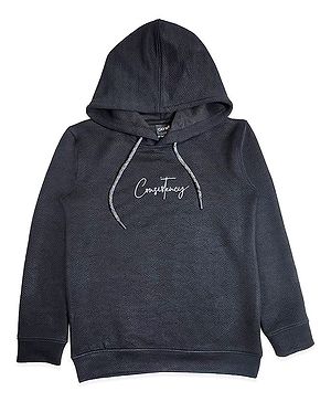 CAVIO Cotton Full Sleeves Self Designed & Text Printed Hooded Sweatshirt - Black