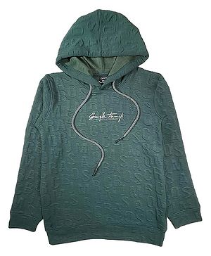 CAVIO Cotton Full Sleeves Self Designed Text Printed Hooded Sweatshirt - Green