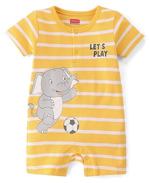 Babyhug 100% Cotton Knit Half Sleeves Romper with Elephant Print - Yellow
