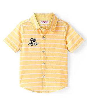 Babyhug Cotton Woven Half Sleeve Regular Collar Stripe Shirt - Yellow
