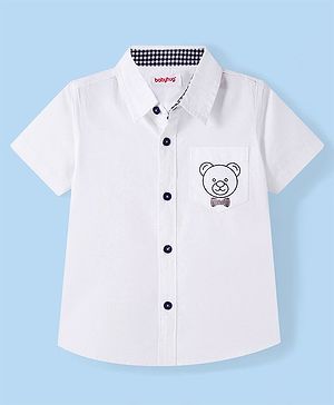 Babyhug Cotton Woven Half Sleeves Shirt Bear Print - White