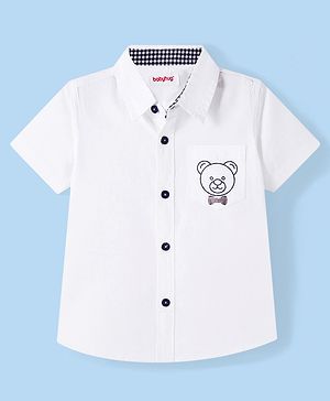 Babyhug Cotton Woven Half Sleeves Shirt Bear Print - White