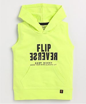 giniekids Sleeveless Flip Reverse Text Printed Hooded Tee - Green