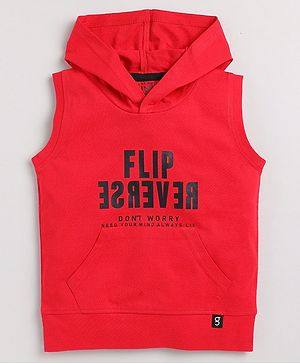 giniekids Sleeveless Flip Reverse Text Printed Hooded Tee - Red