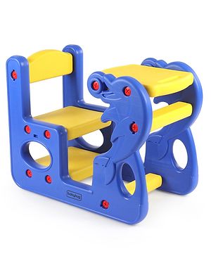 Babyhug Single Seater Dolphin Study Desk For Nursery with Under Seat Storage Easy Assembly - Blue & Yellow