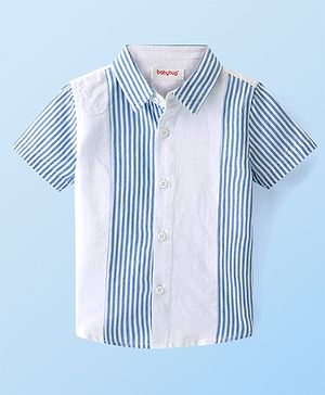 Babyhug Cotton Woven  Half Sleeves  Striped Shirt - Blue & White