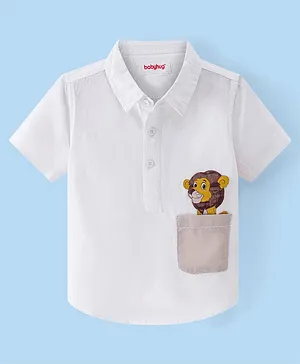 Babyhug Cotton Woven Half Sleeves Lion Printed Kurta Shirt - White