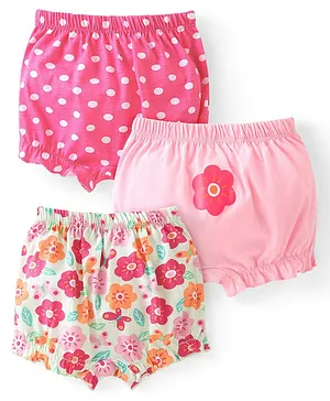 Babyhug 100% Cotton Knit Above Knee Length Bloomer With Floral Print Pack Of 3 - Pink
