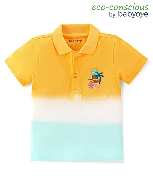Babyoye Peaknit Pique Knit  Half Sleeves Polo T-Shirt with Embroidery Detailing - Multicolour