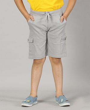 Kiddopanti Solid  Knee Length Cargo Shorts - Steel Grey