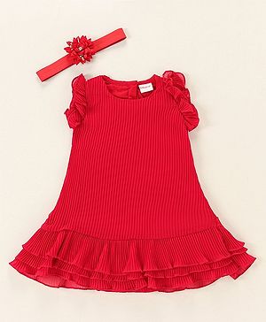 Babyhug Georgette Sleeveless Solid Color Frock - Red